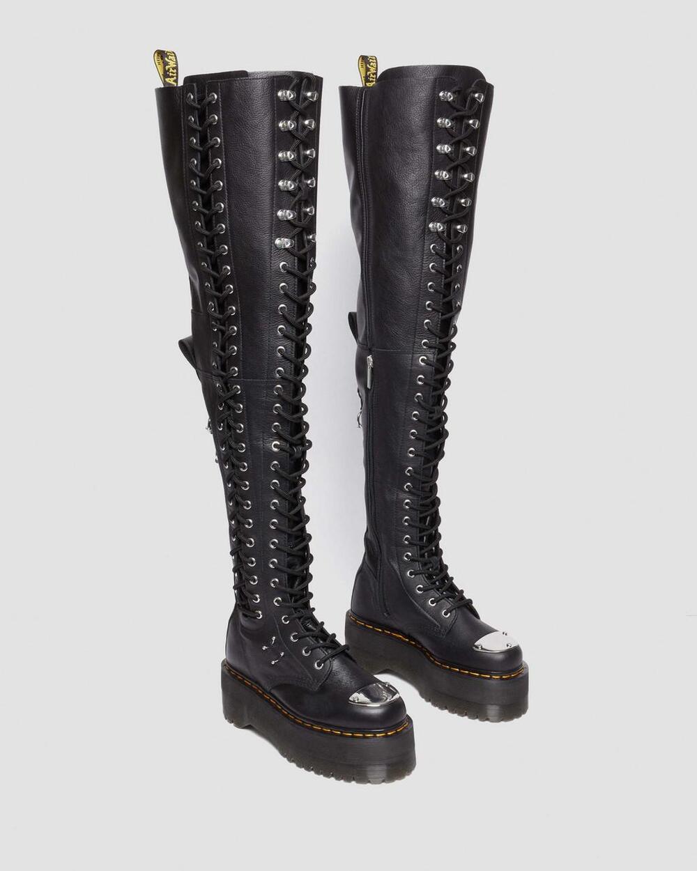 DR MARTENS WOMEN'S 6 VIRGINIA LEATHER 28-EYE EXTREME MAX THIGH HIGH BOOTS NWOB